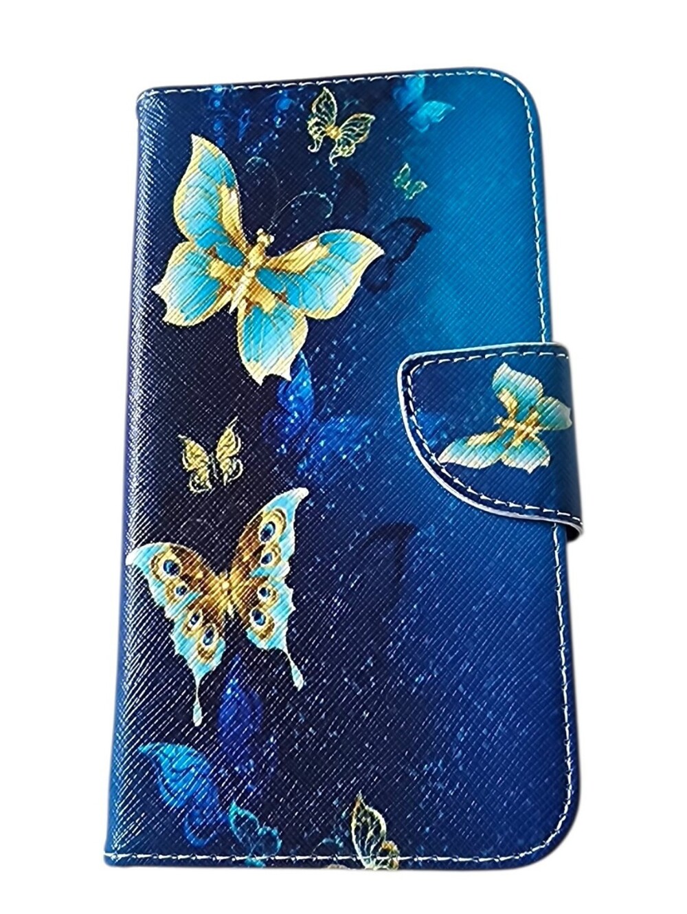 Blue Butterfly Wallet Case With Stylus For Samsung Galaxy J7